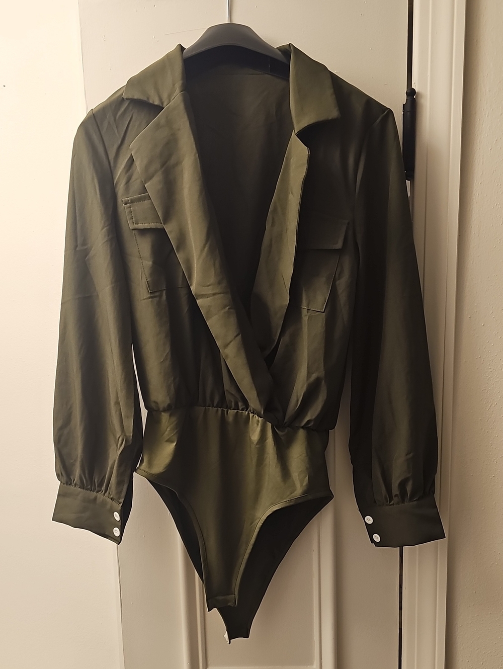 Olive Green Long Sleeve Wrap Bodysuit